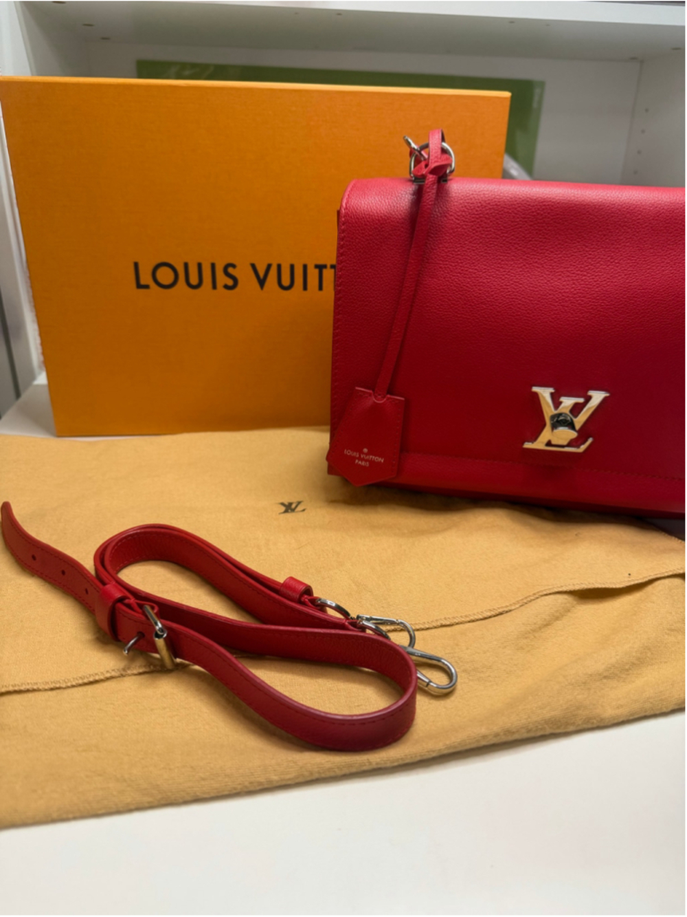 Women's Louis Vuitton Red Leather Satchel Bag, One Size